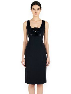Rebecca Taylor Black Empire Stretch Wool Ribbon Belt Flower Brooch Dress New 8
